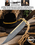 United Cutlery Presents Gil Hibben GH5013D Old West Bowie, 20-1/2" Overall 14" 1,248 layer Damascus Steel Blade, Clip Point Plain Blade w/High-Polish Finished Blade Catcher, Wooden Handle, Gold-Plated Bowie Knife And Leather Sheath 