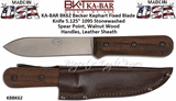  KA-BAR BK62 Becker Kephart Fixed Blade Knife 5.125" 1095 Stonewashed Spear Point, Walnut Wood Handles, Leather Sheath