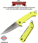 Ontario Knife Company OKC8900YLW Ontario Navigator Key-ring Flipper Knife 2.13" Satin Stainless Steel Plain Blade, Yellow Synthetic Handles   