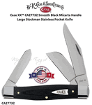 W.R. Case & Sons Cutlery CA27732 Case XX� Smooth Black Micarta Handle 4-1/4" Closed 3-1/4" Clip 2-1/4" Sheepfoot Coping 2-1/4" Spey Blades Large Stockman Tru-Sharp Surgical Stainless Steel Pocket Knife 