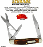 Schrade Knives SC106OT Old Timer Grandad's Folding Pocket Knife, 4-3/4" Closed 2" 7Cr17 High Carbon Stainless Steel Clip Point Blade, Pen Blade, and Scissors Sawcut Handles with Nickel Silver Bolsters, Brass Pins