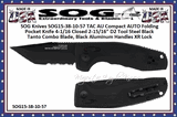 SOG Knives SOG15-38-10-57 TAC AU Compact AUTO Folding Pocket Knife 4-1/16 Closed 2-15/16" D2 Tool Steel Black Tanto Combo Blade, Black Aluminum Handles XR Lock 