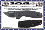 SOG� Knives SOG15-38-14-57 TAC AU Compact California Special AUTO Folding Pocket Knife 4-1/16 Closed 2-15/16" D2 Tool Steel Black Tanto Plain Blade, Black Aluminum Handles XR Lock 