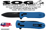 SOG Knives SOG Knives SOG12-61-06-57 Pentagon XR LTE Flipper Knife 3.61" CTS-XHP Black TiNi Plain Blade, Blue G10 Handles - XR Lock, AXIS/Crossbar Lock