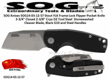 SOG Knives SOG14-03-12-57 Stout FLK Frame Lock Flipper Pocket Knife 3-3/4" Closed 2-3/8" Cryo D2 Tool Steel  Stonewashed Cleaver Blade, Black G10 and Steel Handles 