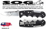 SOG� Knives SOGEL01-CP Kilowatt Electrician's Knife 4-1/9" Closed 3-3/8"  Satin AUS-8 Stainless Steel Plain Blade, GRN Handles, Liner Lock 