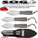 SOG� Knives SOGFX41N-CP Fling 3-Piece Throwing Knife Set, Paracord Handle, Ballistic Nylon Sheath