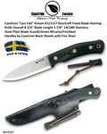 Casstrom "Lars Falt" Knives KS13127 Buschraft Fixed Blade Hunting Knife Scandi/Green Micarta/FireSteel Handles Black Sheath with Fire Steel