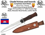 Citadel Knives & Swords Citadel KC4039 Dagger TTY Fixed Plain 7.5" DNH7 Double Edge Blade, Palisander Wood Handle, Leather Sheath