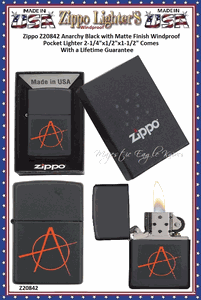 Zippo Windproof Lighter Z20842 Zippo Anarchy Black with Matte Finish Windproof Pocket Lighter 2-1/4"x1/2"x1-1/2" Comes With a Lifetime Guarantee 