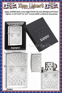 Zippo Windproof Lighter Z24903 Zippo Basic Lines High Polish Chrome Windproof Pocket Lighter 2-1/4"x1/2"x1-1/2" Comes With a Lifetime Guarantee   