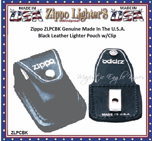 Zippo Windproof Lighter ZLPCBK ZIPPO Genuine Made In The U.S.A. Black Leather Lighter Pouch w/Clip 