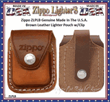 Zippo Windproof Lighter ZLPLB ZIPPO Genuine Made In The U.S.A. Brown Leather Lighter Pouch w/Belt Loop