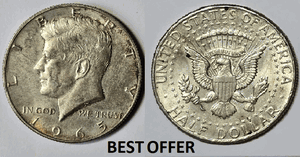Collectible U.S.A. Coin's 1965-n-mark John F Kennedy Silver Half Dollar Coin