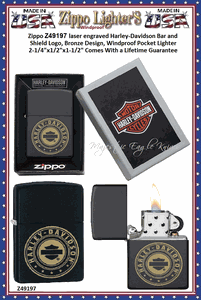 Zippo Windproof Lighter Z49197 Zippo laser engraved Harley-Davidson Bar and Shield Logo, Bronze Design, Windproof Pocket Lighter 2-1/4"x1/2"x1-1/2" Comes With a Lifetime Guarantee 