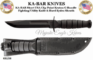 KA-BAR 1258 Short Fighting Knife 5-1/4" Plain Blade, Kraton G Handle, Kydex Sheath