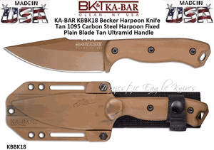 KA-BAR KBBK18 Becker Harpoon Knife Tan 1095 Carbon Steel Harpoon Fixed Plain Blade Tan Ultramid Handle 