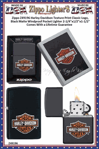 Zippo Windproof Lighter Z49196 Zippo Harley Davidson Texture Print Classic Logo, Black Matte Windproof Pocket Lighter 2-1/4"x1/2"x1-1/2" Comes With a Lifetime Guarantee 
