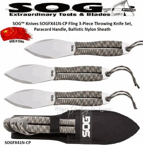SOG� Knives SOGFX41N-CP Fling 3-Piece Throwing Knife Set, Paracord Handle, Ballistic Nylon Sheath