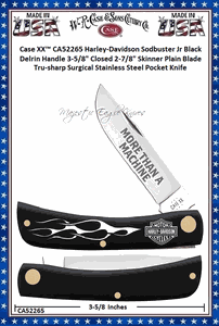 W.R. Case & Sons Cutlery CA52265 Case XX� Harley-Davidson Sodbuster Jr Black Delrin Handle 3-5/8" Closed 2-7/8" Skinner Plain Blade Tru-sharp Surgical Stainless Steel Pocket Knife 