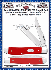 W.R. Case & Sons Cutlery CA56981 Case XX MINI TRAPPER Smooth Red Synthetic Handle 3-1/2" Closed 2-3/4" Clip 2-3/4" Spey Blades Pocket Knife