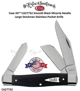 W.R. Case & Sons Cutlery CA27732 Case XX� Smooth Black Micarta Handle 4-1/4" Closed 3-1/4" Clip 2-1/4" Sheepfoot Coping 2-1/4" Spey Blades Large Stockman Tru-Sharp Surgical Stainless Steel Pocket Knife 