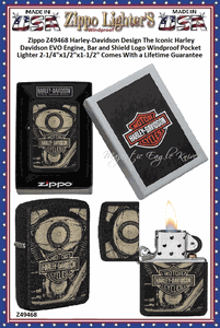 Zippo Windproof Lighter Z49467 Zippo Harley Davidson Mercury Glass Laser Engrave Windproof Pocket Lighter 2-1/4"x1/2"x1-1/2" Comes With a Lifetime Guarantee 