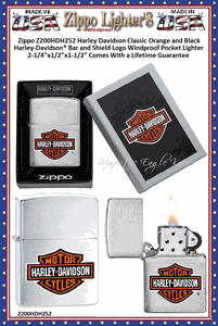 Zippo Windproof Lighter Z200HDH252 Zippo Harley Davidson Classic Orange and Black Harley-Davidson� Bar and Shield Logo Windproof Pocket Lighter 2-1/4"x1/2"x1-1/2" Comes With a Lifetime Guarantee   