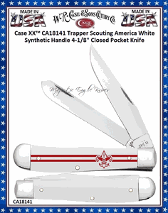 W.R. Case & Sons Cutlery CA18141 Case XX� Trapper Scouting America White Synthetic Handle 4-1/8" Closed 3-1/4" Clip 3-1/4" SpeyBlade Stainless Steel Pocket Knife
