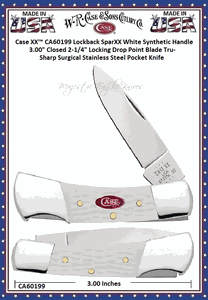 W.R. Case & Sons Cutlery CA60199 Case XX� Lockback SparXX White Synthetic Handle 3.00" Closed 2-1/4" Locking Drop Point Blade Tru-Sharp Surgical Stainless Steel Pocket Knife 