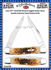 W.R. Case & Sons Cutlery CA10798 Case XX� Muskrat Jigged Amber Bone Handle Stainless Steel Pocket Knife