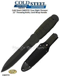Cold Steel CS80TFTC True Flight 12" Throwing Knife  9.7oz 1055 Carbon Steel Blade, OD Green Paracord Wrapped Handle Cordura Sheath