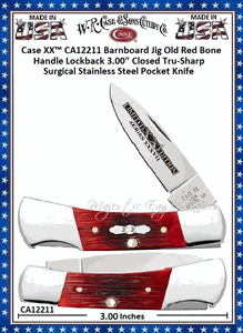 W.R. Case & Sons Cutlery Case XX� CA12211 Lockback Barnboard Jig Old Red Bone Handle 3.00" Closed 2-1/4" Locking Drop Point Tru-Sharp Surgical Stainless Steel Pocket Knife