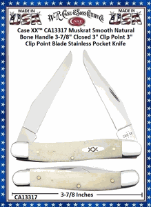 W.R. Case & Sons Cutlery CA13317 Case XX� Muskrat Smooth Natural Bone Handle 3-7/8" Closed 3" Clip Point 3" Clip Point Blade Stainless Pocket Knife 