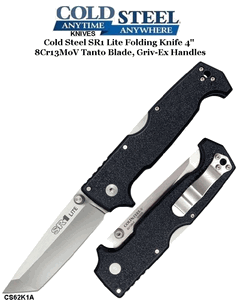 Cold Steel Knives CS62K1A SR1 Lite Folding Knife 4" 8Cr13MoV Tanto Blade, Griv-Ex Handles