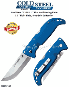 Cold Steel Knives CS20NPLUZ Finn Wolf Folding Knife 3.5" Plain Blade, Blue Griv-Ex Handles