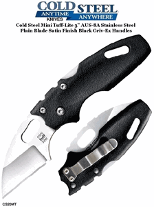 Cold Steel Knives CS20MT Mini Tuff Lite Folding Knife 2" Wharncliffe Plain Blade, Black Griv-Ex Handles
