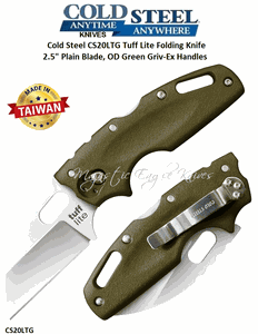 Cold Steel Knives CS20LTG Tuff Lite Folding Knife 2.5" Plain Blade, OD Green Griv-Ex Handles