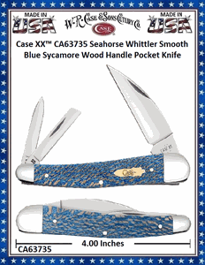 W.R. Case & Sons Cutlery CA63735 Case XX� Seahorse Whittler Smooth Blue Sycamore Wood Handle Stainless Pocket Knife