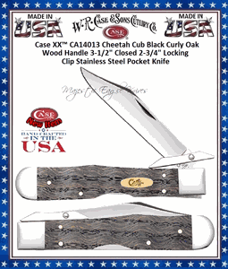 W.R. Case & Sons Cutlery CA14013 Case XX� Cheetah Cub Black Curly Oak Wood Handle 3-1/2" Closed 2-3/4" Locking Clip Blade Stainless Steel Pocket Knife