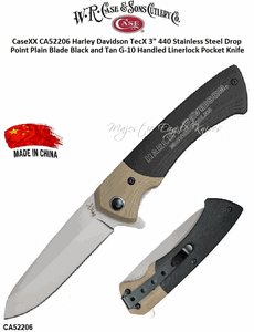 W.R. Case & Sons Cutlery CA52206 CaseXX Harley Davidson TecX 3" 440 Stainless Steel Drop Point Plain Blade Black and Tan G-10 Handled Linerlock Pocket Knife