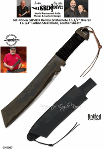 United Cutlery Presents Gil Hibben GH5007 Rambo IV Machete 16-1/2" Overall 11-1/4" Carbon Steel Blade, Leather Sheath