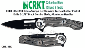 Columbia River Knife and Tool: CR5335K CRKT Ikoma Sampa Gentleman's Tactical Folder Pocket Knife 3-1/8" Black Combo Blade, Aluminum Handles 