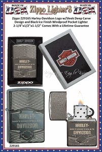Zippo Windproof Lighter Z29165 Zippo Harley-Davidson Logo w/Sleek Deep Carve Design and Black Ice Finish Windproof Pocket Lighter 2-1/4"x1/2"x1-1/2" Comes With a Lifetime Guarantee 