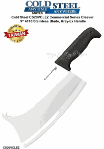Cold Steel Knives CS20VCLEZ Commercial Series Cleaver 9" German 4116 Stainless Steel, Cryo Quenched Blade, Kray-Ex Handle