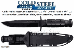 Cold Steel CS39LSFC Leatherneck-SF 11-3/4" Overall Fixed 6-3/4" D2 Black Powder Coated Plain Blade, Griv-Ex Handles, Secure-Ex Sheath