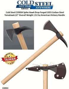 Cold Steel CS90SH Spike Hawk Drop Forged 1055 Carbon Steel Tomahawk 22" Overall Weight: 23.7oz American Hickory Handle