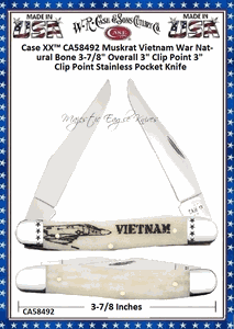 W.R. Case & Sons Cutlery CA58492 Case XX� Muskrat Vietnam War Natural Bone Handle 3-7/8" Overll 3" Clip Point 3" Clip Point Stainless Pocket Knife