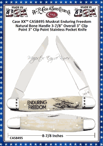 W.R. Case & Sons Cutlery CA58495 Case XX� Muskrat Enduring Freedom Natural Bone Handle 3-7/8" Overll 3" Clip Point 3" Clip Point Stainless Pocket Knife 
