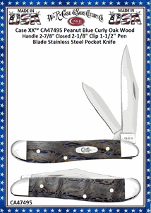 W.R. Case & Sons Cutlery CA47495 Case XX™ Peanut Blue Curly Oak Wood Handle 2-7/8" Closed 2-1/8" Clip 1-1/2" Pen Blade Stainless Steel Pocket Knife W.R. Case & Sons Cutlery CA47495 Case XX™ Peanut Blue Curly Oak Wood Handle 2-7/8" Closed 2-1/8" Clip 1-1/2" Pen Blade Stainless Steel Pocket Knife